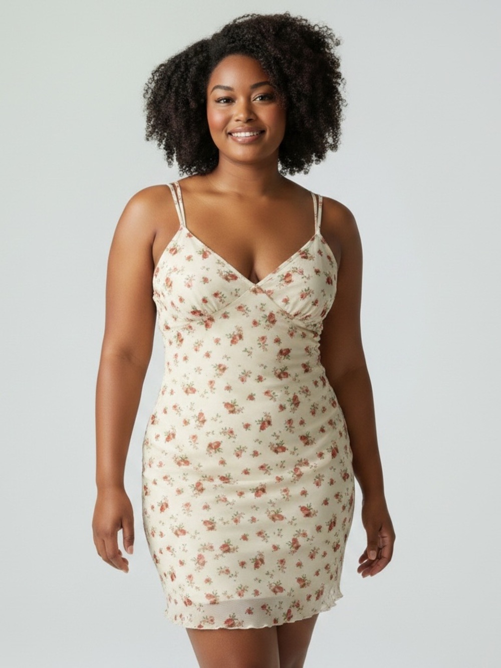 See You Monday Cream Slip Dress with Red/Pink Floral Print NWT Large